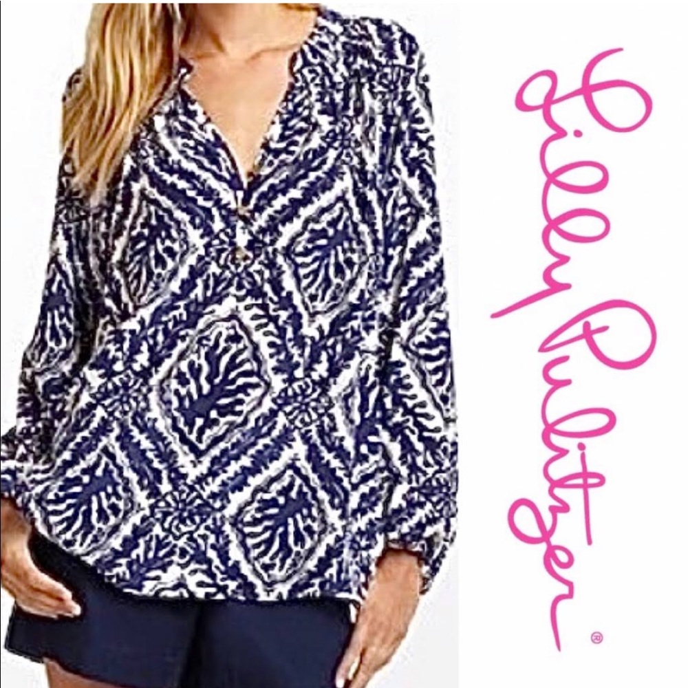 Lilly Pulitzer Women’s Silk Elsa Blue Print Top M